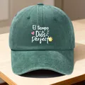 Vintage groene gewassen baseballpet met 'El tiempo de Dios es Perfecto' opdruk - Standaard (54-59cm) / Donkergroen