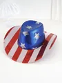 Sparkly sequin American flag cowboy hat with red white and blue star and stripe pattern - M (56-58cm) / US Stars & Stripes