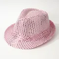 Detalle de cerca de sombrero de jazz con lentejuelas rosas para fiesta brillante - M (56-58cm) / Rosa Claro