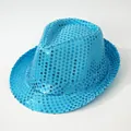 Elegante sombrero fedora de lentejuelas azules con diseño de corazón para fiestas y más - M (56-58cm) / Azul cielo