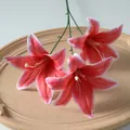 Realistic 3-head 3D printed artificial lily flower in vibrant pink for home decor - Red with White Edge