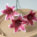 Realistic 3-head artificial pink lily branch for wedding or home decor - Rose Red
