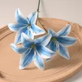 Realistic 3-head blue artificial lily flower with 3D printed texture for home decoration - Light Blue