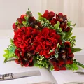 Realistic red pom-pom mum and Maria butterfly artificial flower bouquet for home decor - Burgundy