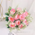 Elegant 6-fork artificial pink peony bouquet for home and office interior decoration - Pink