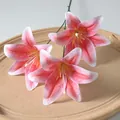Lifelike pink 3D printed three-head artificial lily branch for wedding hall decor - Deep Pink