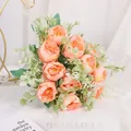 Realistic 6-stem artificial peony bouquet in peach for elegant home floral decor - Orange