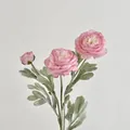 Soft pink artificial ranunculus bouquet with three flower heads and green leaves - Pink Purple