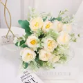 Elegant artificial 6-fork cream peony flower bouquet for high-end home decoration - White