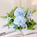 Lifelike light blue artificial Maria butterfly chrysanthemum bouquet with green foliage - Blue