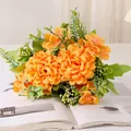 Vibrant orange artificial pompom mum and butterfly flower bouquet for elegant home decoration - Orange