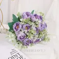 Realistic purple artificial peony flower bouquet for elegant home and wedding decor. - Purple