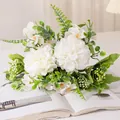Elegant white ping pong chrysanthemum artificial flower bouquet for home decor - White