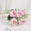Elegant artificial 6-prong peony flower bouquet in soft light pink for home decor - Light Purple