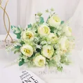 Realistic 6-fork artificial light green peony bouquet for elegant home floral decor - Green