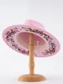 Rosa Fedora Hut mit breiter Krempe und Gothic Fuchsstickerei auf Holzständer - M (56-58cm) / Rosa