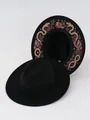 Vintage Gothic Fedora aus schwarzem Filz mit detaillierter Schlangen- und Granatapfelstickerei - M (56-58cm) / Goldene Schlange Granatapfel Muster / Goldene Schlange Granatapfel