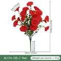 Red artificial morning glory bouquet with eucalyptus leaves, 35cm tall for home garden. - Red