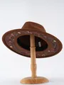 Brauner Gothic-Fedora-Hut mit bestickten Fuchs- und Totenkopfmustern - M (56-58cm) / Camel