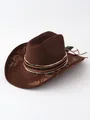Cappello da cowboy in camoscio marrone con ricamo a rosa e fascia decorativa. - M（56-58cm） / Caffè