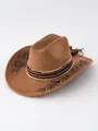 Cappello da cowboy western in pelle scamosciata marrone con ricamo a rose floreale - M（56-58cm） / Cammello