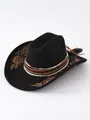 Cappello da cowboy western in pelle scamosciata nera con ricamo rosa e fascia decorata. - M（56-58cm） / Nero