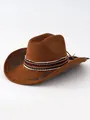 Cappello da cowboy western in pelle scamosciata marrone con rose - M（56-58cm） / Marrone scuro