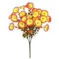 Vibrant yellow and orange artificial morning glory bouquet with eucalyptus leaves - Autumn Red Edge