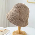 Handmade breathable beige woven straw bucket hat for summer beach and outdoor use - M (56-58cm) / Hollow Crochet Style (5631) / Mocha