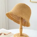 Handmade breathable straw bucket hat in natural beige finish for summer beach sun wear. - M (56-58cm) / Hollow Crochet Style (5632) / Khaki