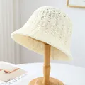 Elegant handmade cream white crochet straw bucket hat for summer beach sun protection - M (56-58cm) / Hollow Crochet Style (5633) / Cream