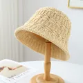 Handmade breathable woven straw bucket hat for summer beach outdoor in natural beige - M (56-58cm) / Hollow Crochet Style (5633) / Beige