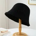 Handmade breathable black straw bucket hat for summer beach and outdoor protection - M (56-58cm) / Hollow Crochet Style (5634) / Black