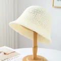 Breathable handmade straw bucket hat in off-white for summer beach sun protection - M (56-58cm) / Hollow Crochet Style (5634) / Cream