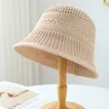Handmade breathable straw fisherman hat in beige for summer beach sun protection. - M (56-58cm) / Solid Color Hollow Style (5639) / Beige