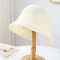Elegant hand-woven white bucket hat for women, breathable minimalist summer sun hat - M (56-58cm) / Hollow Crochet Style (5642) / Cream