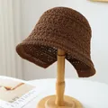 Handmade brown breathable crochet bucket hat for summer outdoor beach and travel - M (56-58cm) / Hollow Crochet Style (5642) / Brown