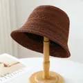 Handmade elegant brown knitted straw bucket hat for summer beach outdoor sun protection - M (56-58cm) / Hollow Crochet Style (5643) / Brown