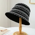 Handwoven breathable black and white striped bucket hat for summer beach protection - M (56-58cm) / Striped Crochet Style (5646) / Black & Creamy White