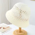 Breathable handmade cream white knitted bucket hat for summer beach and sun protection - M (56-58cm) / Diamond Hollow Style (5647) / Cream