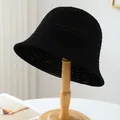 Handmade breathable black straw bucket hat for summer outdoor and beach sun protection - M (56-58cm) / Hollow Crochet Style (5652) / Black
