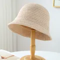 Elegant hand-woven beige straw bucket hat for stylish outdoor sun protection today - M (56-58cm) / Hollow Crochet Style (5652) / Beige