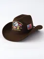 Detailed embroidery of eagle and flag on brown felt cowboy hat for 250th anniversary. - M (56-58cm) / Brown