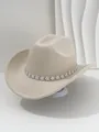 Dettaglio di un cappello jazz western beige di lusso con fascia di fiori in strass. - M（56-58cm） / Beige