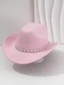 Dettaglio cappello cowboy rosa con luccicante fascia di fiori in strass - M（56-58cm） / Rosa chiaro