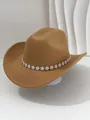 Dettaglio di un cappello da cowboy marrone con fascia decorativa in strass lucidi - M（56-58cm） / Kaki
