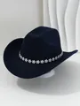 Primo piano del cappello da cowboy blu scuro con fascia di strass scintillanti. - M（56-58cm） / Blu navy