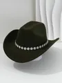 Vista dettagliata di un cappello da cowboy di lusso verde scuro ornato di strass - M（56-58cm） / Verde militare