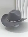 Dettaglio cappello da cowboy grigio con decorazione di fiori in strass luccicanti - M（56-58cm） / Grigio