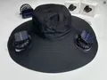 Black solar powered fan hat with wide brim for outdoor sun protection and cooling - M (56-58cm) / Dark Gray